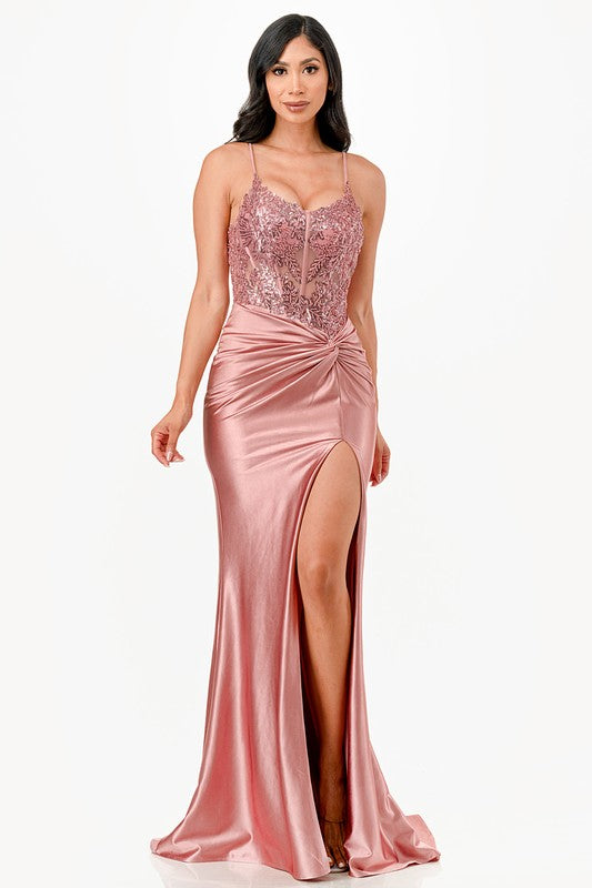 Women’s Formal Sequin Lace Satin Maxi Dress | Zarnesh