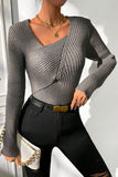 Women’s Asymmetrical Neck Knit Elastic Fit Solid Sweater | Zarnesh