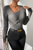 Women’s Asymmetrical Neck Knit Elastic Fit Solid Sweater | Zarnesh