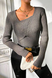 Women’s Asymmetrical Neck Knit Elastic Fit Solid Sweater | Zarnesh