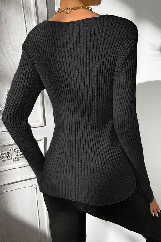 Women’s Asymmetrical Neck Knit Elastic Fit Solid Sweater | Zarnesh