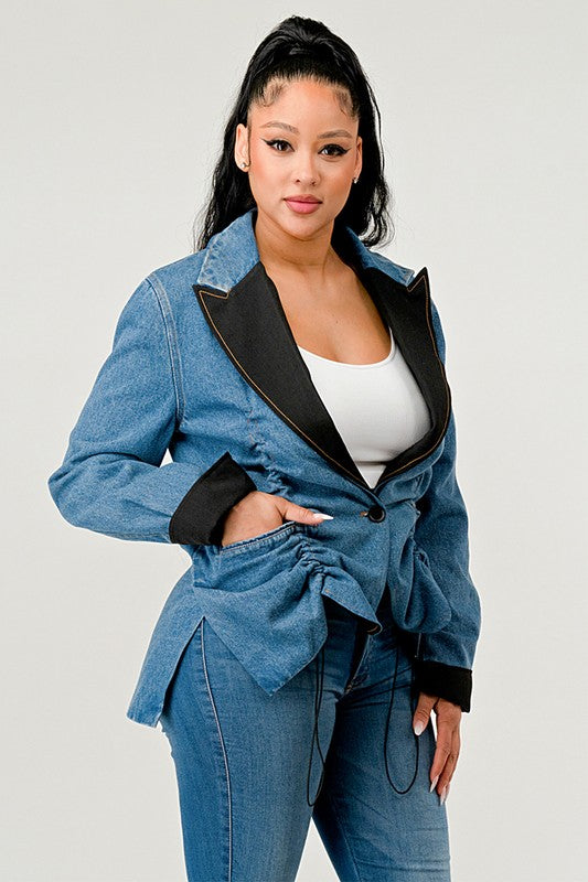 Women’s Athina Denim Blazer Ruched Jacket | Zarnesh