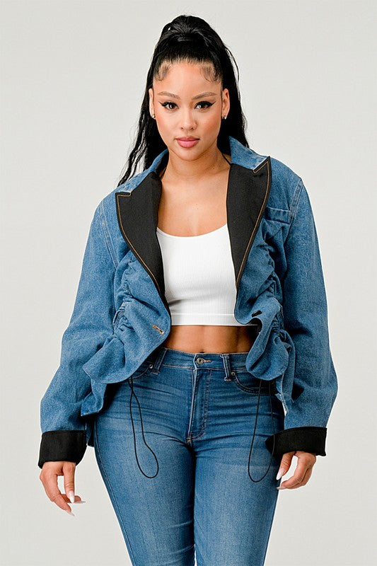 Women’s Athina Denim Blazer Ruched Jacket | Zarnesh