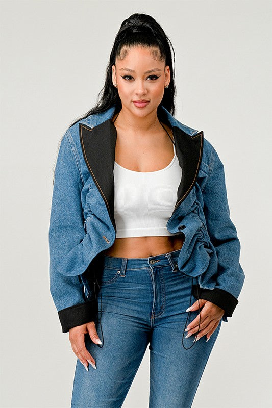 Women’s Athina Denim Blazer Ruched Jacket | Zarnesh