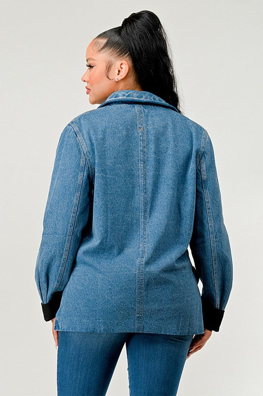 Women’s Athina Denim Blazer Ruched Jacket | Zarnesh
