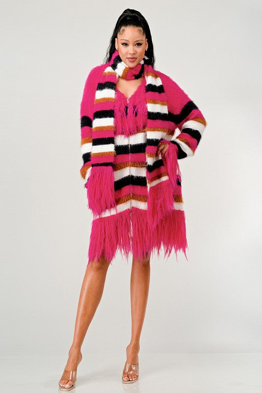 Women’s Athina Fuzzy Striped Faux Fur Fringe Sweater | Zarnesh