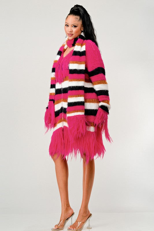 Women’s Athina Fuzzy Striped Faux Fur Fringe Sweater | Zarnesh