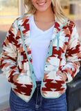 Women's Aztec Buttoned Zipper Pockets Fleece Jacket | Zarnesh