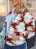 Women's Aztec Buttoned Zipper Pockets Fleece Jacket | Zarnesh