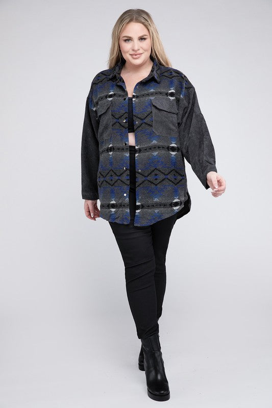 Women’s Aztec Plus Printed Button Down Long Sleeve Jacket | Zarnesh