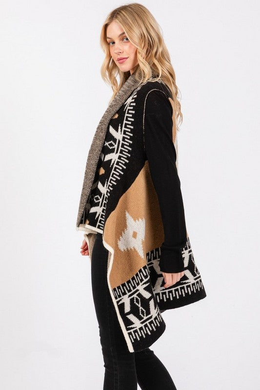 Women’s Aztec Pattern Fringe Cardigan Wrap | Zarnesh