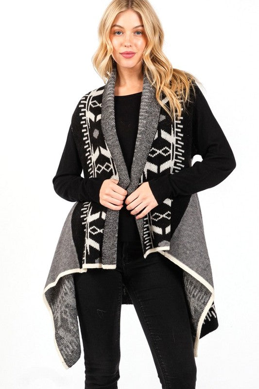 Women’s Aztec Pattern Fringe Cardigan Wrap | Zarnesh