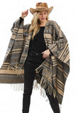 Women's Aztec Pattern Fringe Ruana Open Front Cardigan  | Zarnesh