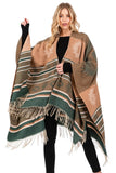Women’s Aztec Pattern Fringe Ruana Poncho Shawl Wrap | Zarnesh