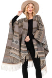 Women’s Aztec Pattern Fringe Ruana Poncho Wrap Shawl | Zarnesh