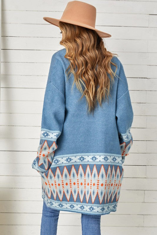 Women’s Aztec Pattern Geometric Open Front Knit Cardigan | Zarnesh