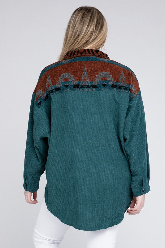 Women’s Aztec Plus Printed Button Down Long Sleeve Jacket | Zarnesh