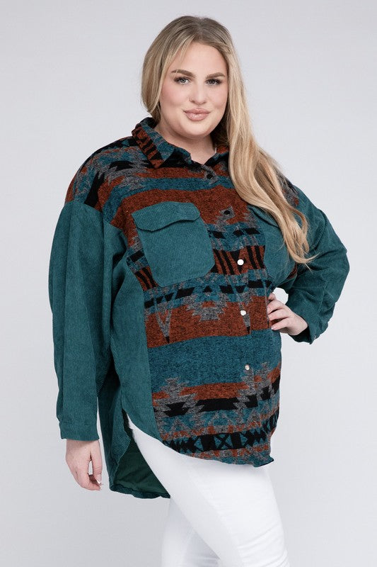 Women’s Aztec Plus Printed Button Down Long Sleeve Jacket | Zarnesh