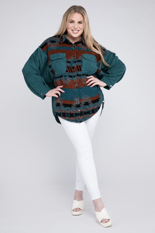 Women’s Aztec Plus Printed Button Down Long Sleeve Jacket | Zarnesh