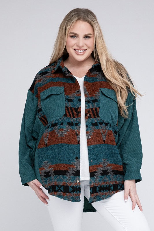 Women’s Aztec Plus Printed Button Down Long Sleeve Jacket | Zarnesh