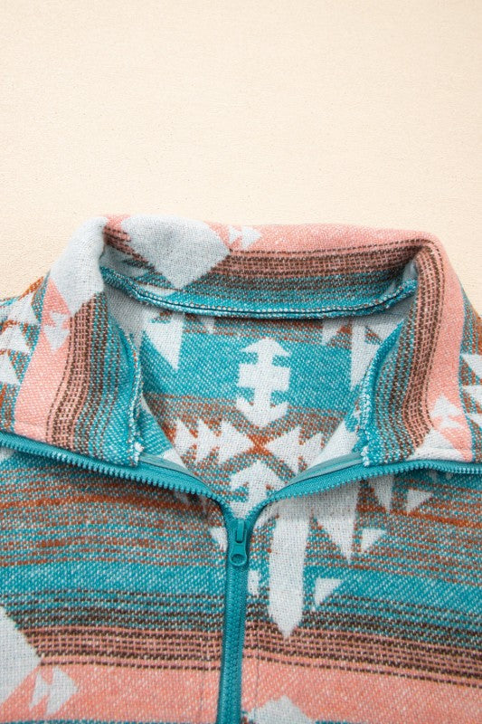 Women’s Aztec Print Elastic Cuffs Fleece Quarter-Zip Sweatshirt | Zarnesh