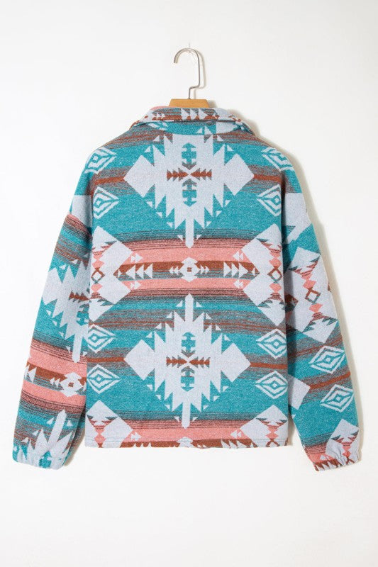 Women’s Aztec Print Elastic Cuffs Fleece Quarter-Zip Sweatshirt | Zarnesh