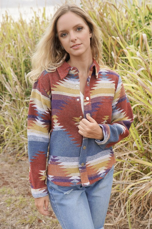 Women’s Aztec Print Snap Button-Up Western Jacket | Zarnesh