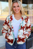 Women’s Aztec Print Snap Button Pockets Fleece Jacket | Zarnesh