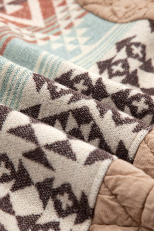 Women’s Aztec Quilted Front Zip Patchwork Jacket | Zarnesh