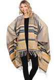 Women’s Aztec Striped Fringe Ruana Poncho Shawl Scarf | Zarnesh