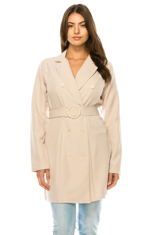 Women’s Casual Blazer Trench Solid Belted long Coat | Zarnesh
