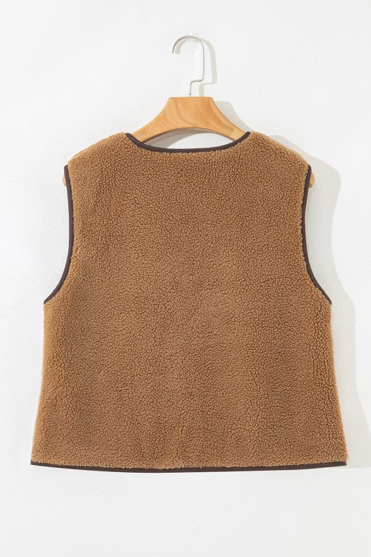 Women’s Contrast Sherpa Fleece Tie-Front Vest | Zarnesh