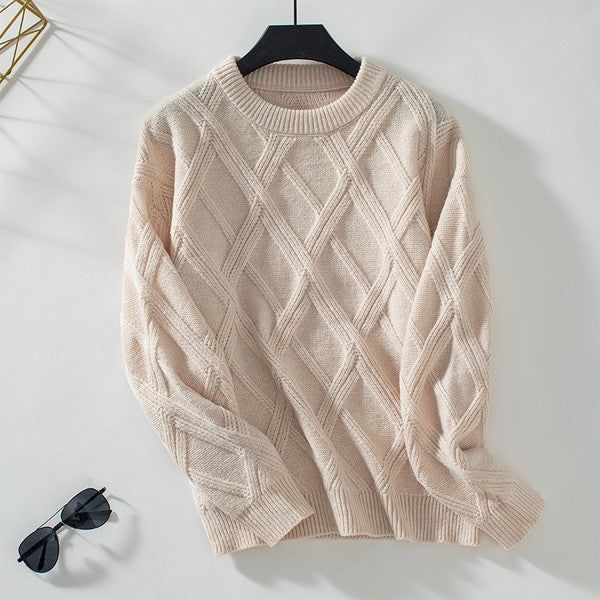 Women's Cozy Geometric Cable Knit Pullover Sweater | Zarnesh