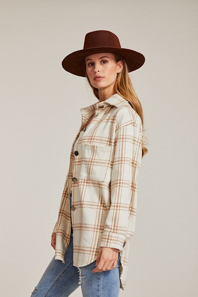 Women’s Flannel Plaid Button-Up Long Sleeve Shacket Jacket | Zarnesh