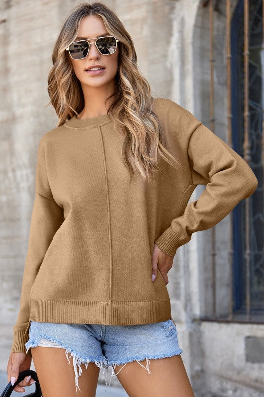 Women’s Solid Pullover Front Center Seam Drop Shoulder Sweater| Zarnesh
