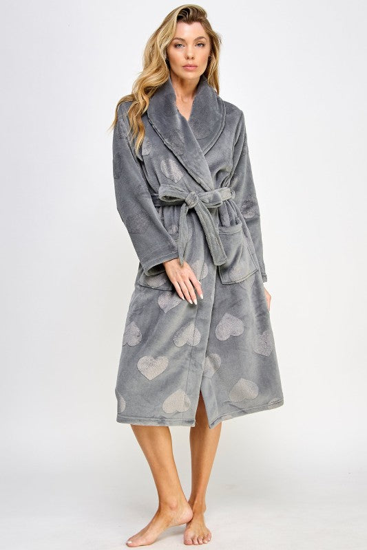 Women’s Beverly Heart Print Plush Robe | Zarnesh