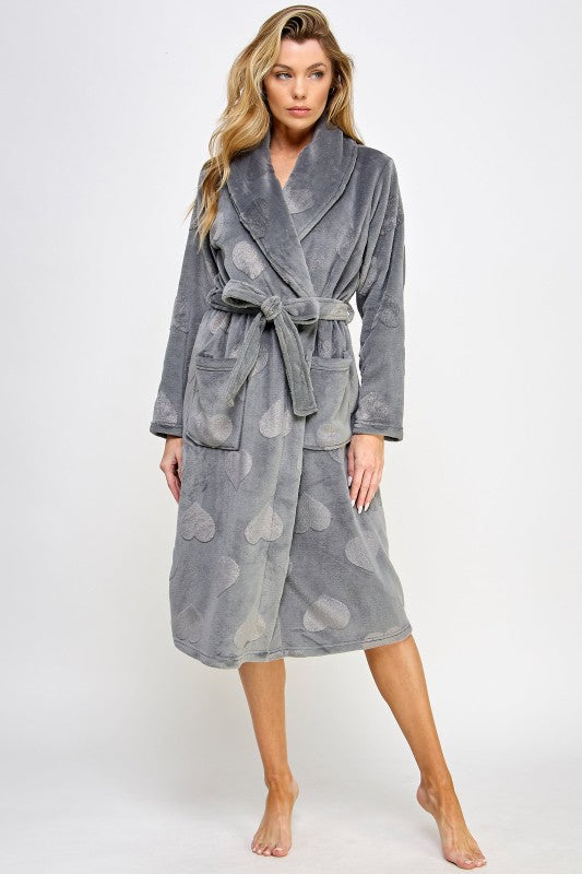 Women’s Beverly Heart Print Plush Robe | Zarnesh