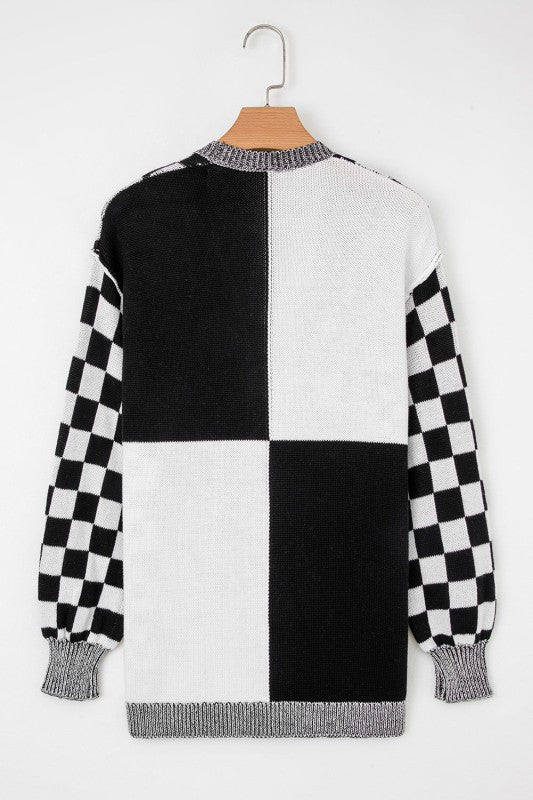 Women’s Checker Open Front Drop Shoulder Cardigan Sweater | Zarnesh