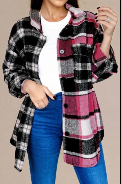 Women’s Black Plaid Colorblock Loose Shacket | Zarnesh