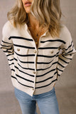 Women's Black Stripe Flap Pocket Buttoned Cardigan | Zarnesh

