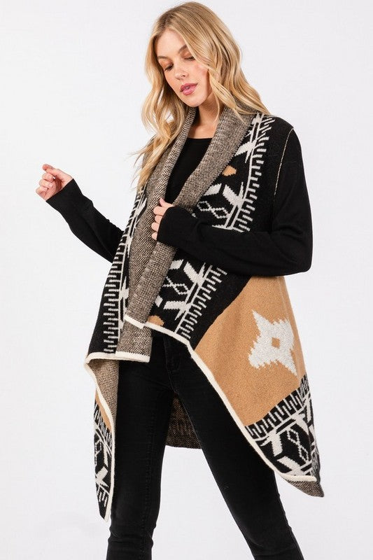 Women’s Aztec Pattern Fringe Cardigan Wrap | Zarnesh