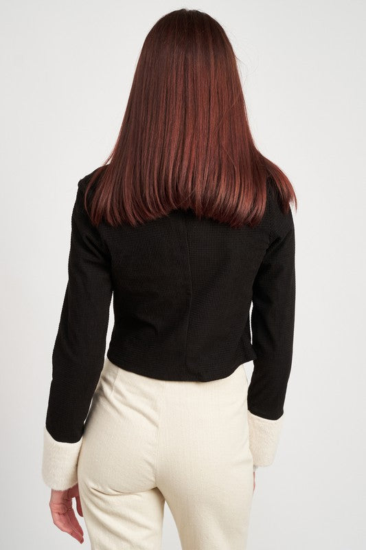 Women’s Contrasted Collar Cropped Cuff Jacket | Zarnesh