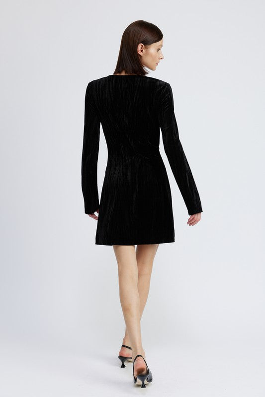 Women’s Crushed Velvet Long Sleeve Mini Suede Dress | Zarnesh