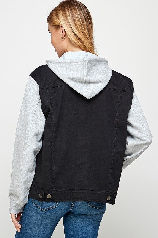 Women’s Black Denim Jacket with Fleece Hood | Zarnesh