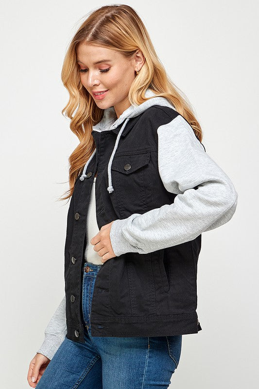Women’s Black Denim Jacket with Fleece Hood | Zarnesh