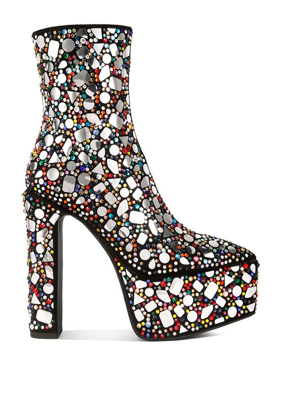 Women’s Fancy Mirror Embellished Platform High Heel Boots | Zarnesh