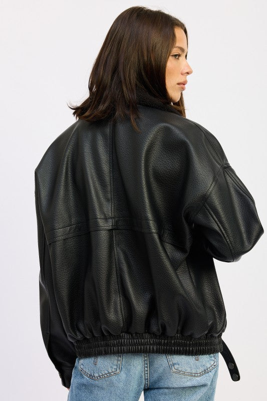 Women’s Faux Leather Shearling Collar Jacket | Zarnesh