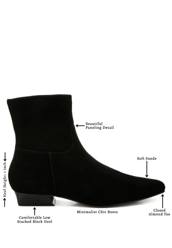 Women's Flared Low Block Heel Suede Boots | Zarnesh