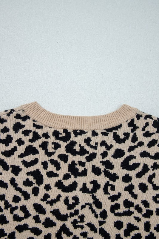 Women's Leopard Drop Shoulder Chunky Cardigan Sweater | Zarnesh
