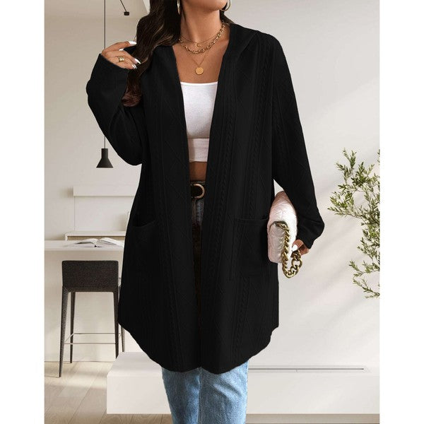 Women's Long Cardigans Cable Knitted Open Front | Zarnesh